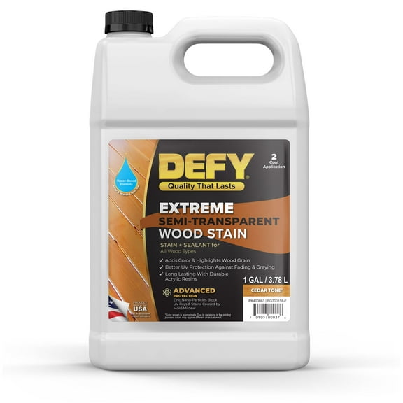 DEFY Extreme Wood Stain and Sealer in One - 1 Gallon Semi-Transparent Waterproof Coating for All Wood Types - Cedar Tone