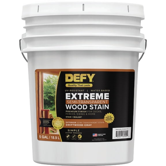 DEFY Extreme Wood Stain and Sealer in One - 5 Gallon Semi-Transparent Waterproof Coating for All Wood Types - Gray