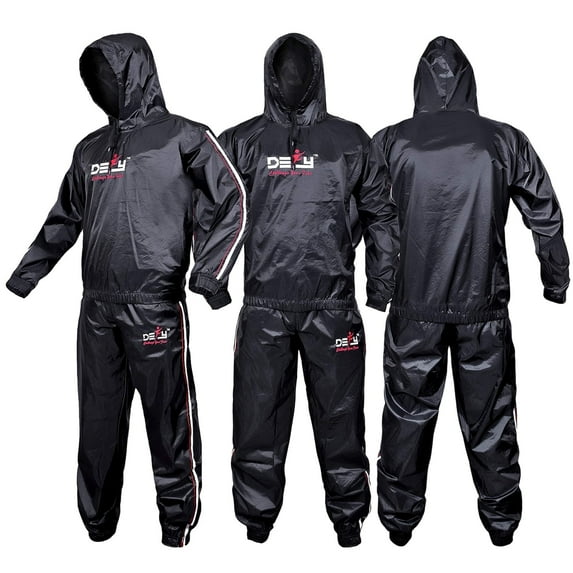DEFY Heavy Duty Hooded Sauna Sweat Suit for Weight Loss, Intense Workouts & Exercise, Black, 5XL
