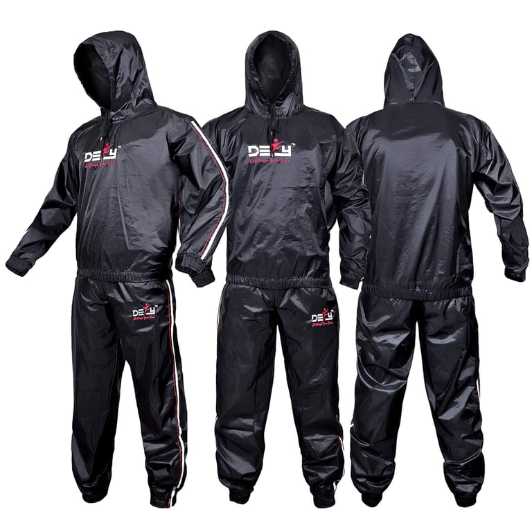 DEFY Heavy Duty Hooded Sauna Sweat Suit, Black, 9XL, Rubberized