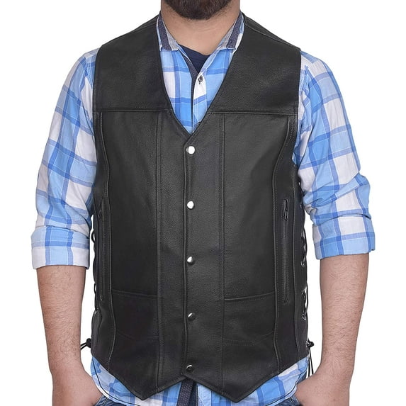 DEFY Men's Leather 10 Pockets Motorcycle Biker Vest New