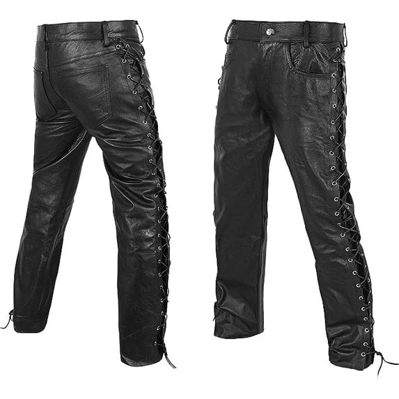 DEFY Men's Thick Cowhide Leather - Full Grain Motorcycle - Leather Pants