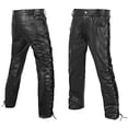 thumbnail image 1 of DEFY Men's Thick Cowhide Leather Full Grain Motorcycle Side Laces Leather Pants (28), 1 of 5
