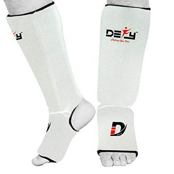 DEFY Shin Instep Foam Padded Shin Guard Protector Shin Support MMA Foot Protection Kickboxing (White, Small)
