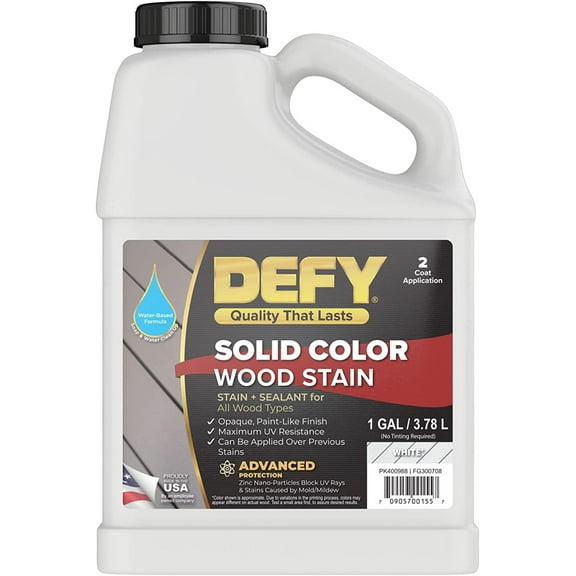 DEFY Solid Color Wood Stain Sealer - Deck Paint and Sealer for Decks, Fences, Siding, Outdoor Wood Furniture, & All Exterior Wood Types - White, 1 Gallon