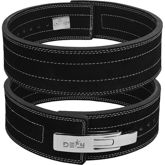 DEFY Sports Lever Belt Genuine Leather - Stainless Steel Buckle 4-Inch-Wide Powerlifting Belt, Black, M