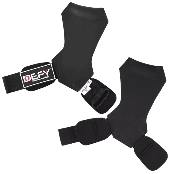 DEFY Weight Lifting Grips for Powerlifting – Anti-Slip Neoprene Gym Grips with Padded Wrist Straps – Lifting Straps for Deadlifts, Cross Training, Gymnastics & Pull Ups (Small)