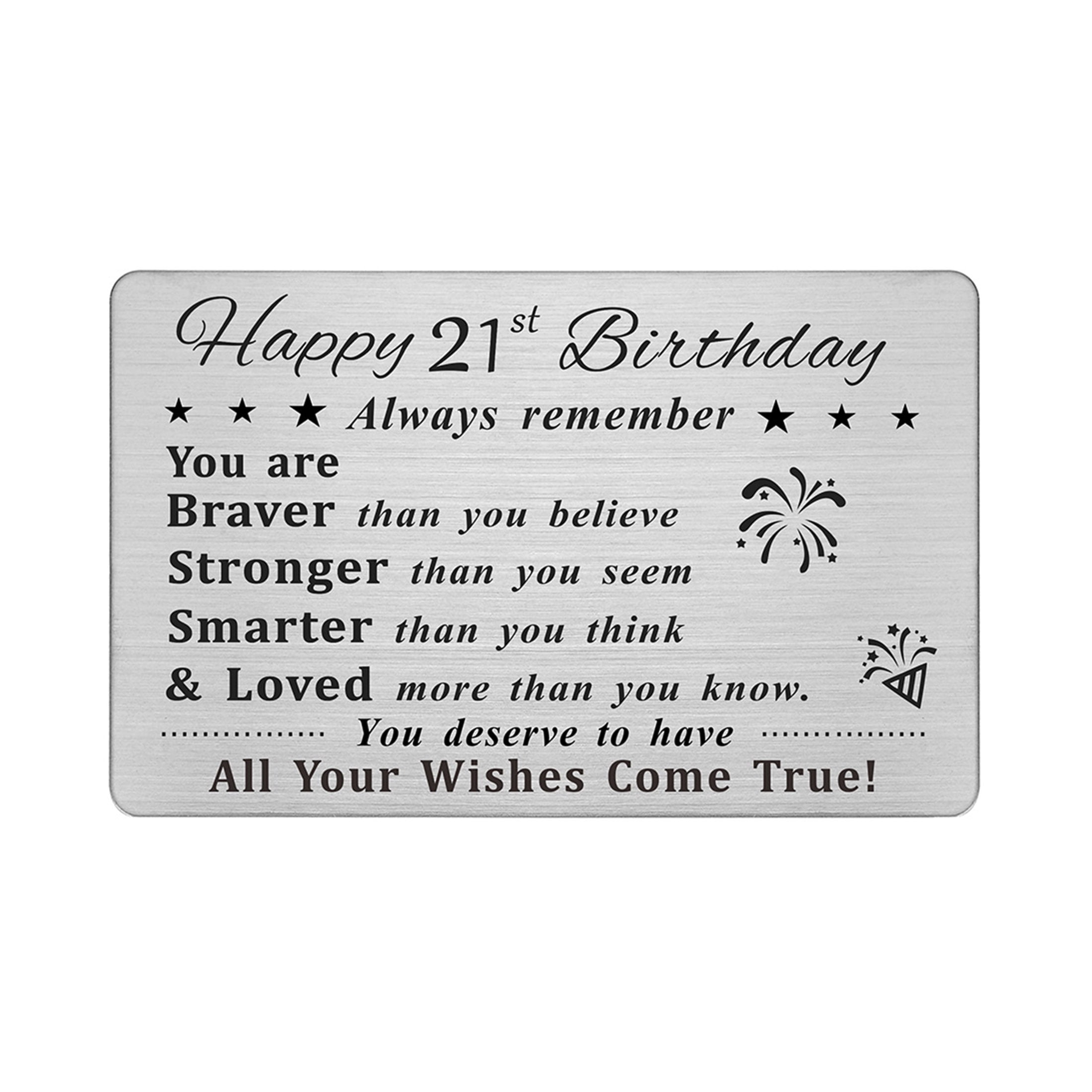 DEGASKEN 21st Birthday Greeting Cards for Men Women, 21 Year Old Birthday  Gifts for Him Her, Metal Wallet Card, Unisex, image size:2200x2200