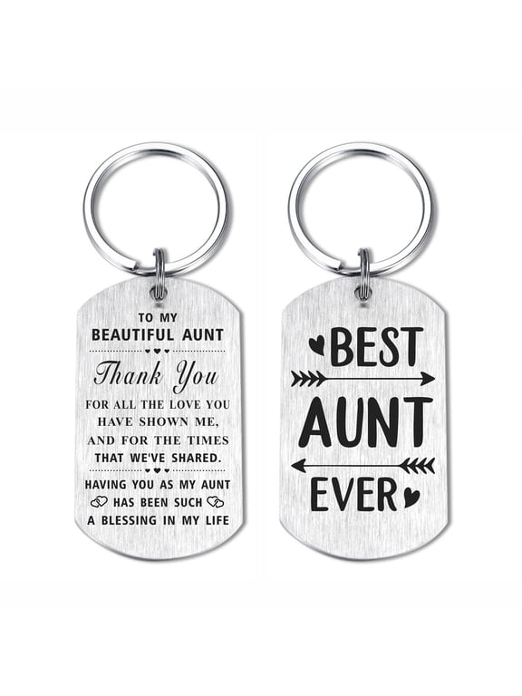 Aunt Keychain, Women Birthday Christmas Mothers Day Gifts from Nephew Niece, Metal Engraved