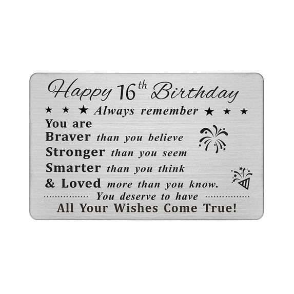 DEGASKEN Birthday Greeting Cards for 16-Year-Olds, Unisex Metal Wallet Cards