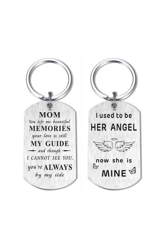 Loss Mom Keychain, "I Used to Be Her Angel, Now She Is Mine",  Mother Memorial Gifts, Silver, 1