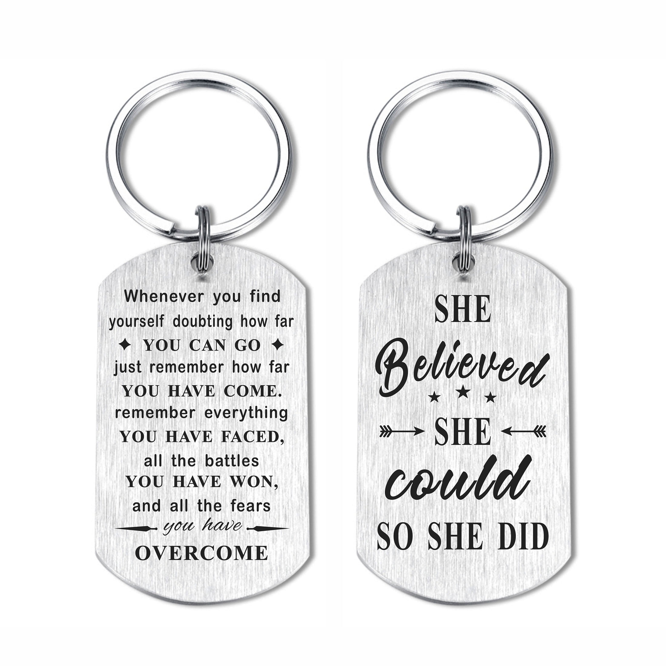 DEGASKEN Double-Sided Keychain - "She Believed She Could So She Did" - Women Inspirational, Silver, 1