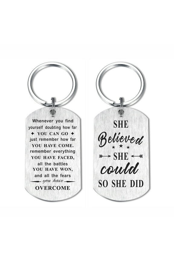 Inspirational Gifts for Women - She Believed She Could So She Did - Female Girls Positive Quotes Keychain, Silver, 1