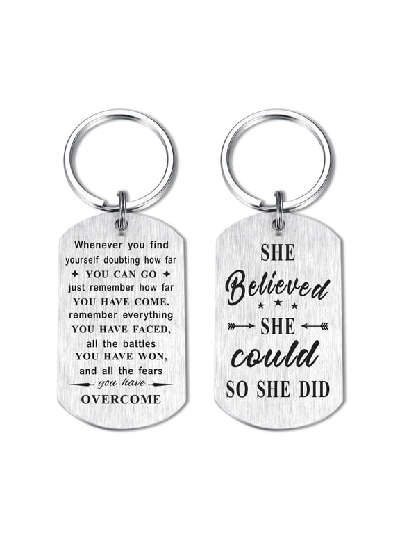 Inspirational Gifts for Women - She Believed She Could So She Did - Female Girls Positive Quotes Keychain, Silver, 1