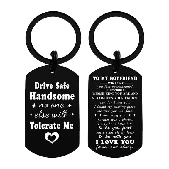 DEGASKEN Double-Sided Drive Safe Handsome No One Else Will Tolerate Me Boyfriend Carabiner Keychain, Black Pouch, Black, 1