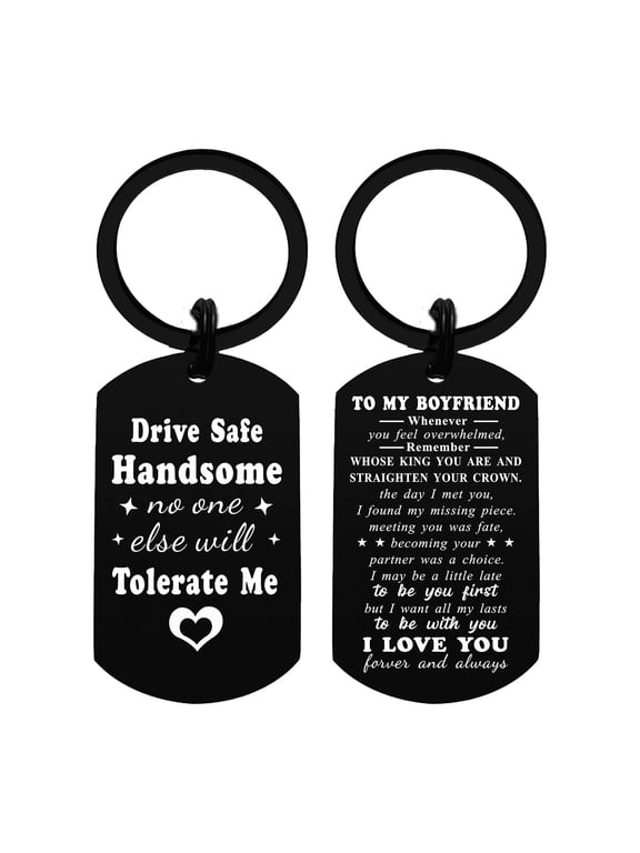 Double-Sided Drive Safe Handsome No One Else Will Tolerate Me Boyfriend Carabiner Keychain, Black Pouch, Black, 1