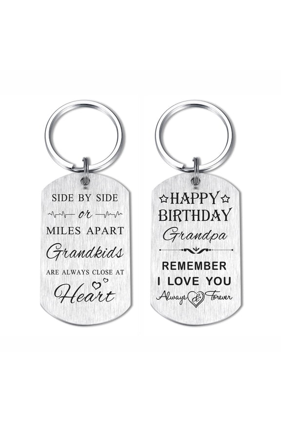 Cute Birthday Keychain for Grandpa, Happy Birthday Gifts for Grandfather, Metal Engraved