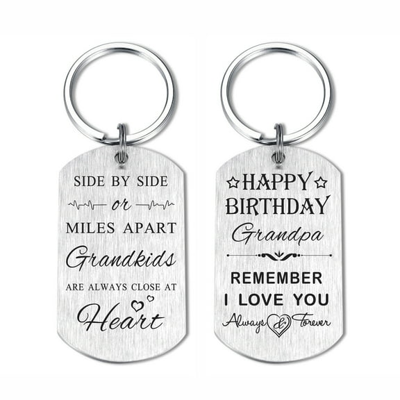 DEGASKEN Cute Birthday Keychain for Grandpa, Happy Birthday Gifts for Grandfather, Metal Engraved
