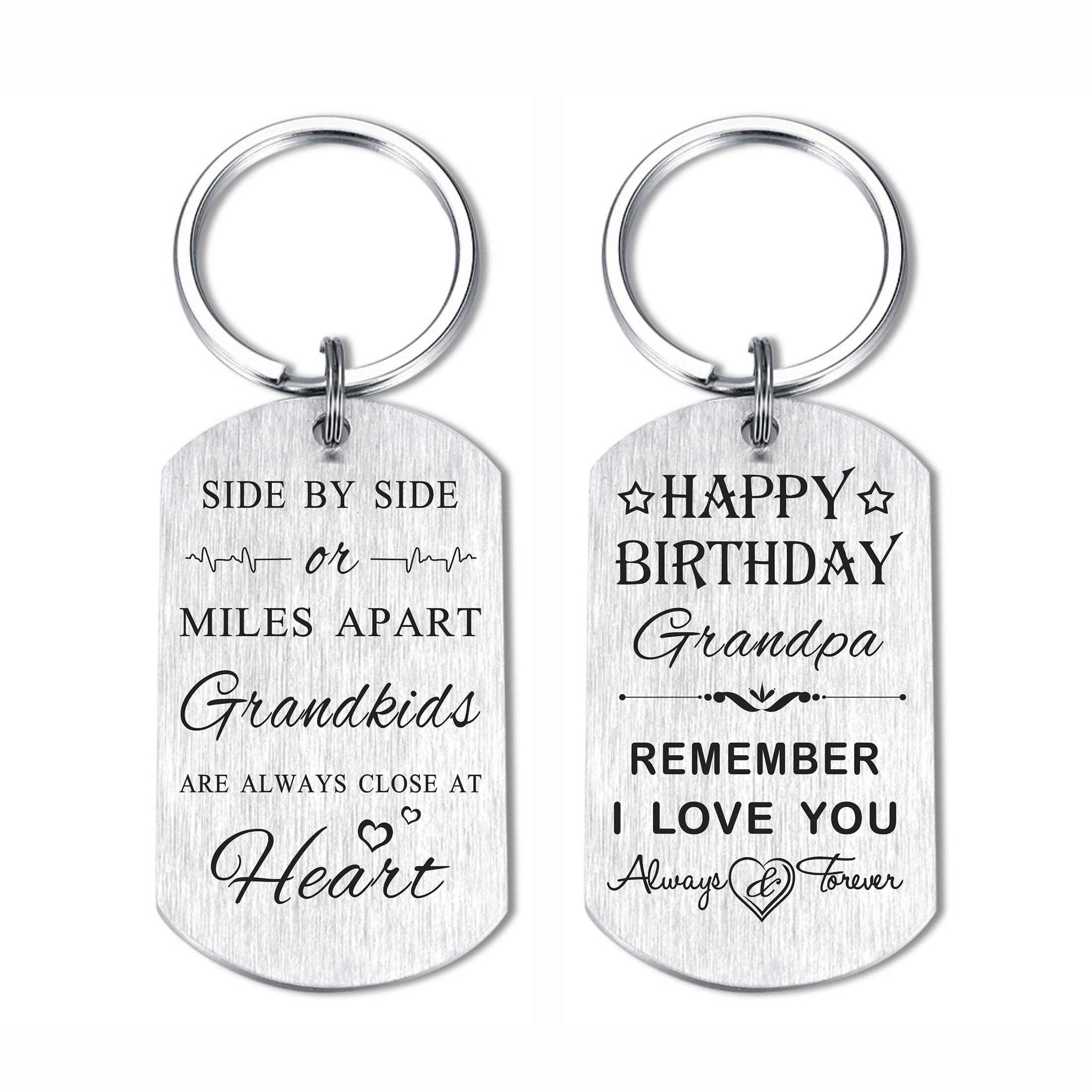 DEGASKEN Cute Birthday Keychain for Grandpa, Happy Birthday Gifts for Grandfather, Metal Engraved