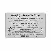 DEGASKEN Husband Wedding Anniversary Cards from Wife, Happy Anniversary for Him Men, Metal Wallet Card