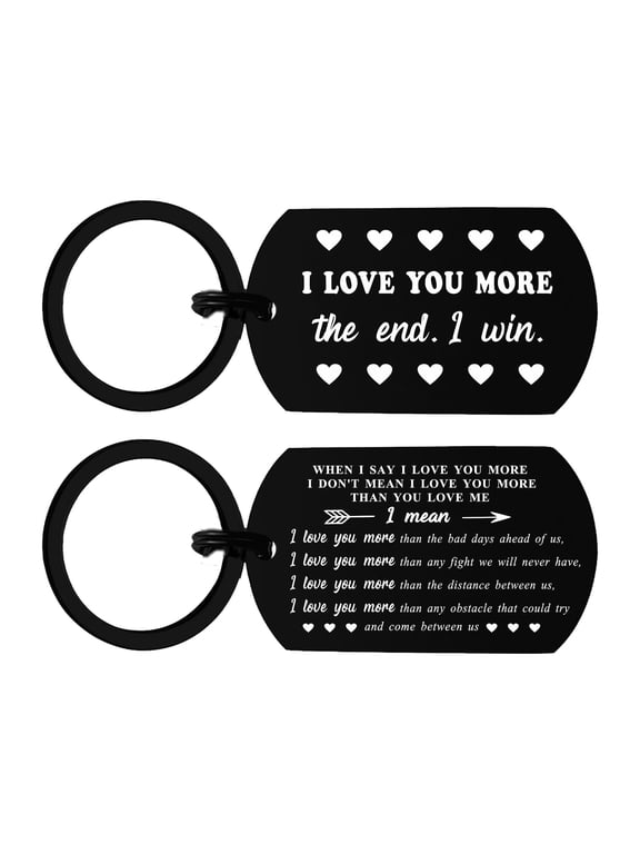 Double-Sided I Love You More The End I Win Love More Carabiner Keychain, Keychain, Black Pouch, Black, 1