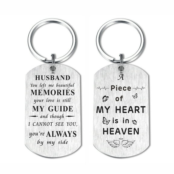DEGASKEN Loss Husband Keychain,  A Piece of My Heart Is In Heaven, Memorial Husband Gifts, Silver, 1