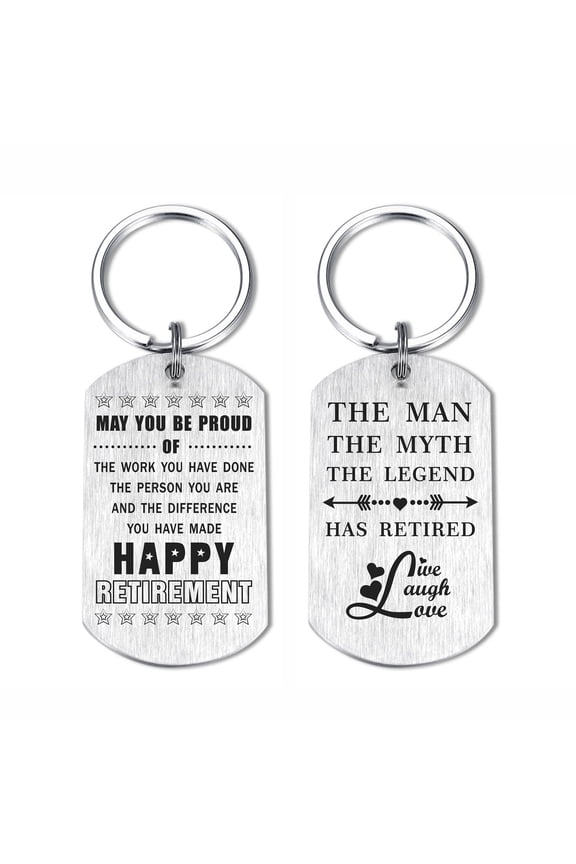 Lightweight the Man the Myth the Legend Has Retired Retirement Men Split Ring Keychain Keychains, Black Bag, Silver, 1