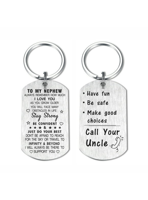 DEGASKEN Nephew Gifts from Uncle, Sentimental Gifts for Teen Boys for New Year Wedding Christmas, Metal Engraved Keychain