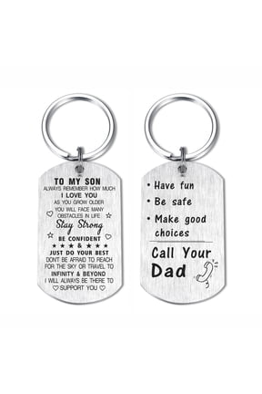 Dad To Son Keychain, Love Son Gifts for Wedding Moving Away Deployment, Metal Key Chain for Him Boys
