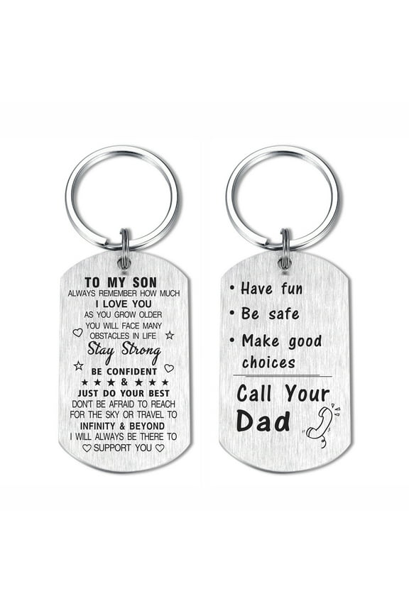 Dad To Son Keychain, Love Son Gifts for Wedding Moving Away Deployment, Metal Key Chain for Him Boys
