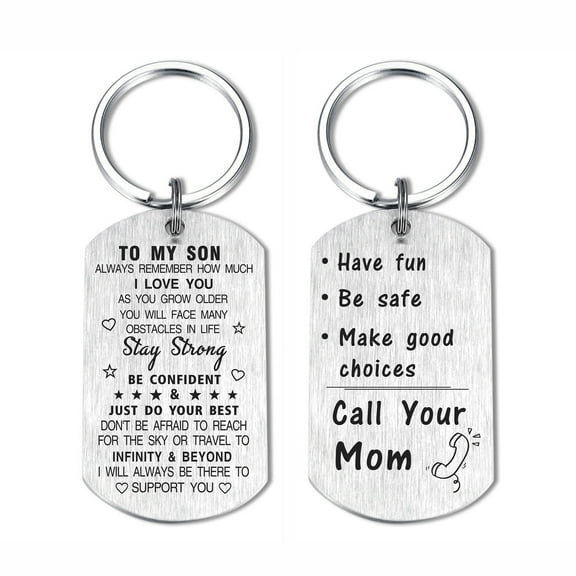 DEGASKEN Son Inspirational Keychain from Mom, Loved Son Birthday Graduation Christmas Keepsake Gifts from Mother, Stainless Steel Engraved