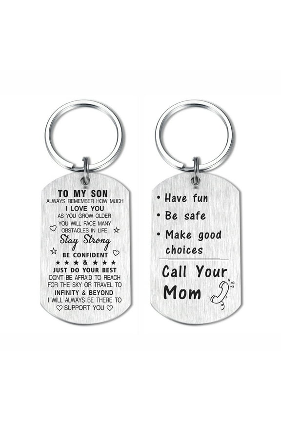 Son Inspirational Keychain from Mom, Loved Son Birthday Graduation Christmas Keepsake Gifts from Mother, Stainless Steel Engraved
