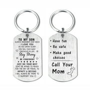 DEGASKEN Stainless Steel Double - Sided Engraved Metal Son from Mom Keychain, Inspirational Teen Boy Gifts for Birthday Graduation Christmas Fathers Day