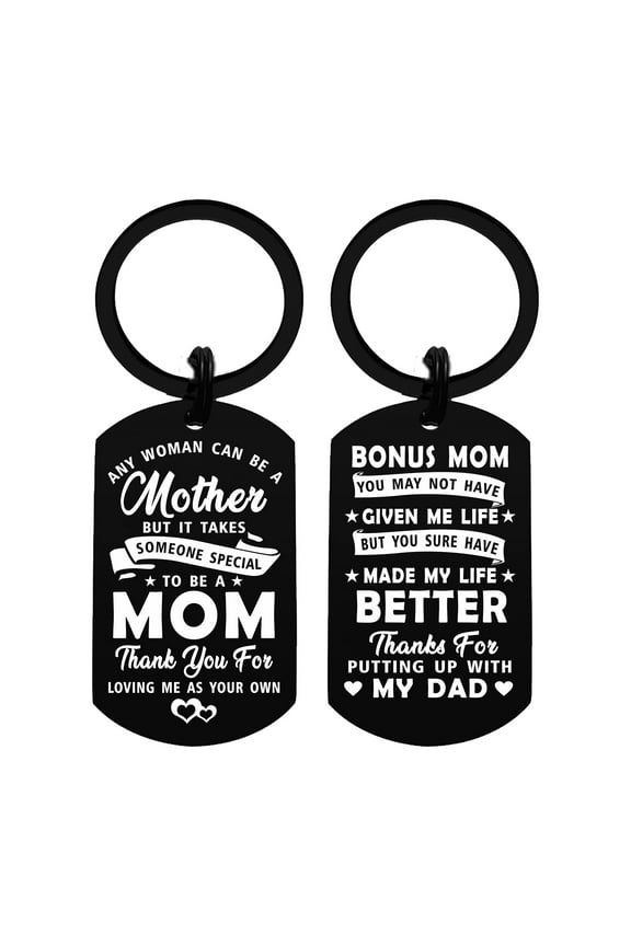 Stepmom Gifts Bonus Mom Keychain - Thank You for Loving Me As You Own - Stepmother Birthday Keepsake