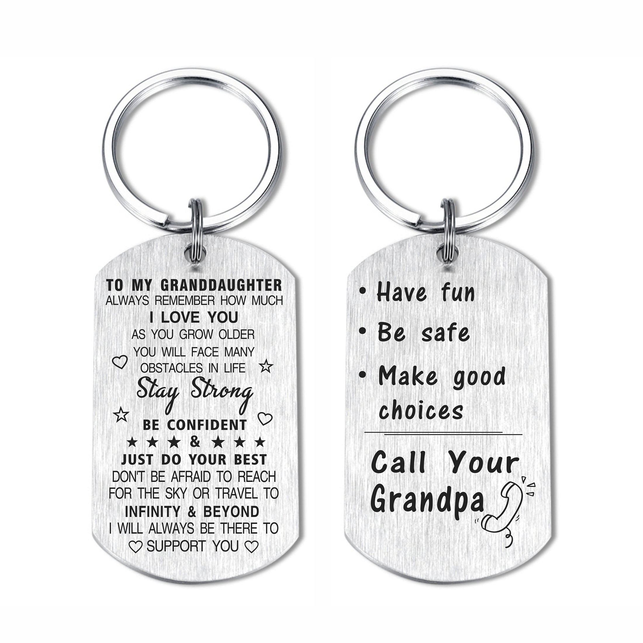 Solid Stainless Steel Tag Inspirational Keychain by Pink Box Silver / to Grandpa from Granddaughter