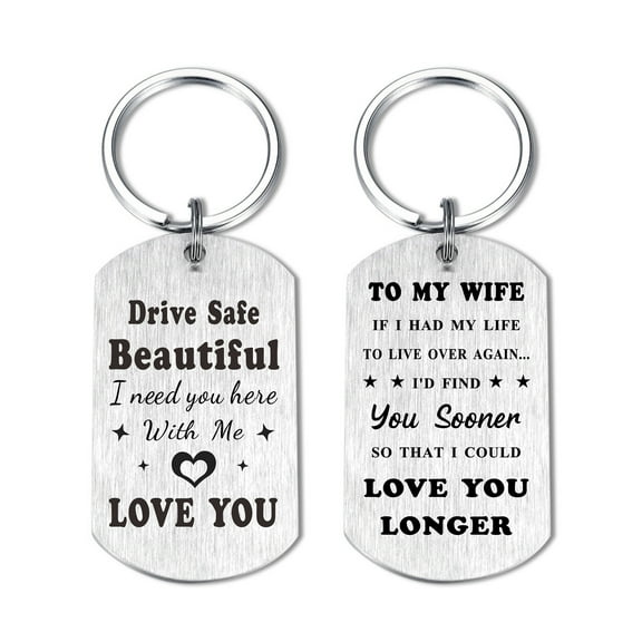 DEGASKEN Wife Keychain Wife Gifts for Anniversary Birthday Mothers Day, Drive Safe