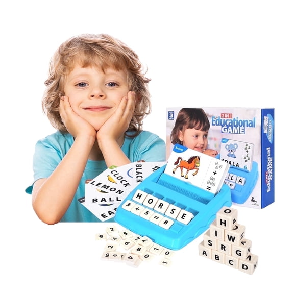 DEGIDEGI 2-in-1 Learning Toys Matching Letter Spelling Game, for Kids 3-8 Ages,, Educational ABC Flash Cards Toy, Light Blue