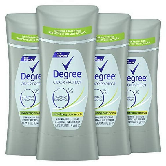 DEGREE 0 Aluminum Free Deodorant 48H Odor Protection Revitalizing Botanicals Deodorant for Women oz 4 count, 2.6 Ounce