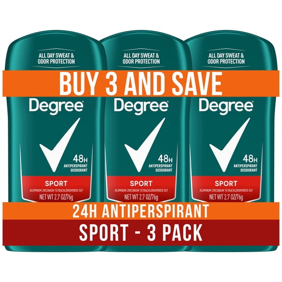 Degree Men Original Protection Antiperspirant Deodorant 48-Hour Sweat and Odor Protection Sport Antiperspirant For Men, 2.7 oz pack of 3