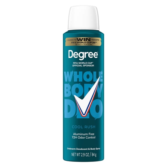 Degree Men Whole Body Deodorant Cool Rush Scent Aluminum Free 72H Odor Protection ,2.9 oz
