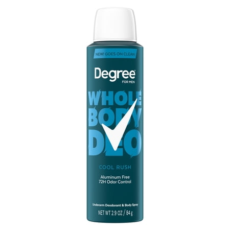 Degree Men Whole Body Deodorant Cool Rush Scent Aluminum Free 72H Odor Protection, 2.9 oz