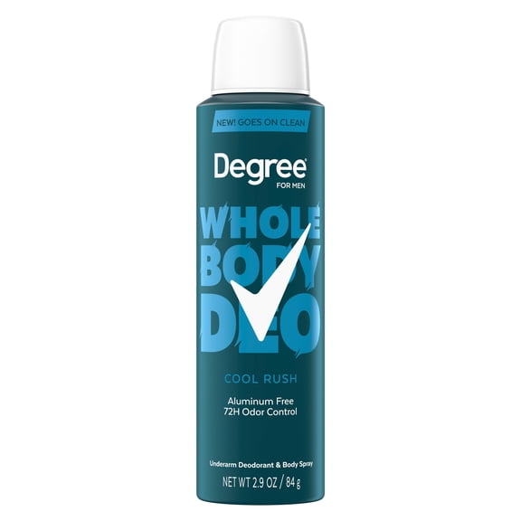 Degree Men Whole Body Deodorant Cool Rush Scent Aluminum Free 72H Odor Protection, 2.9 oz