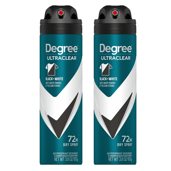 Degree Men Antiperspirant Deodorant Dry Spray 72 Hour Sweat & Odor Protection Black+White, 3.8 oz Twin