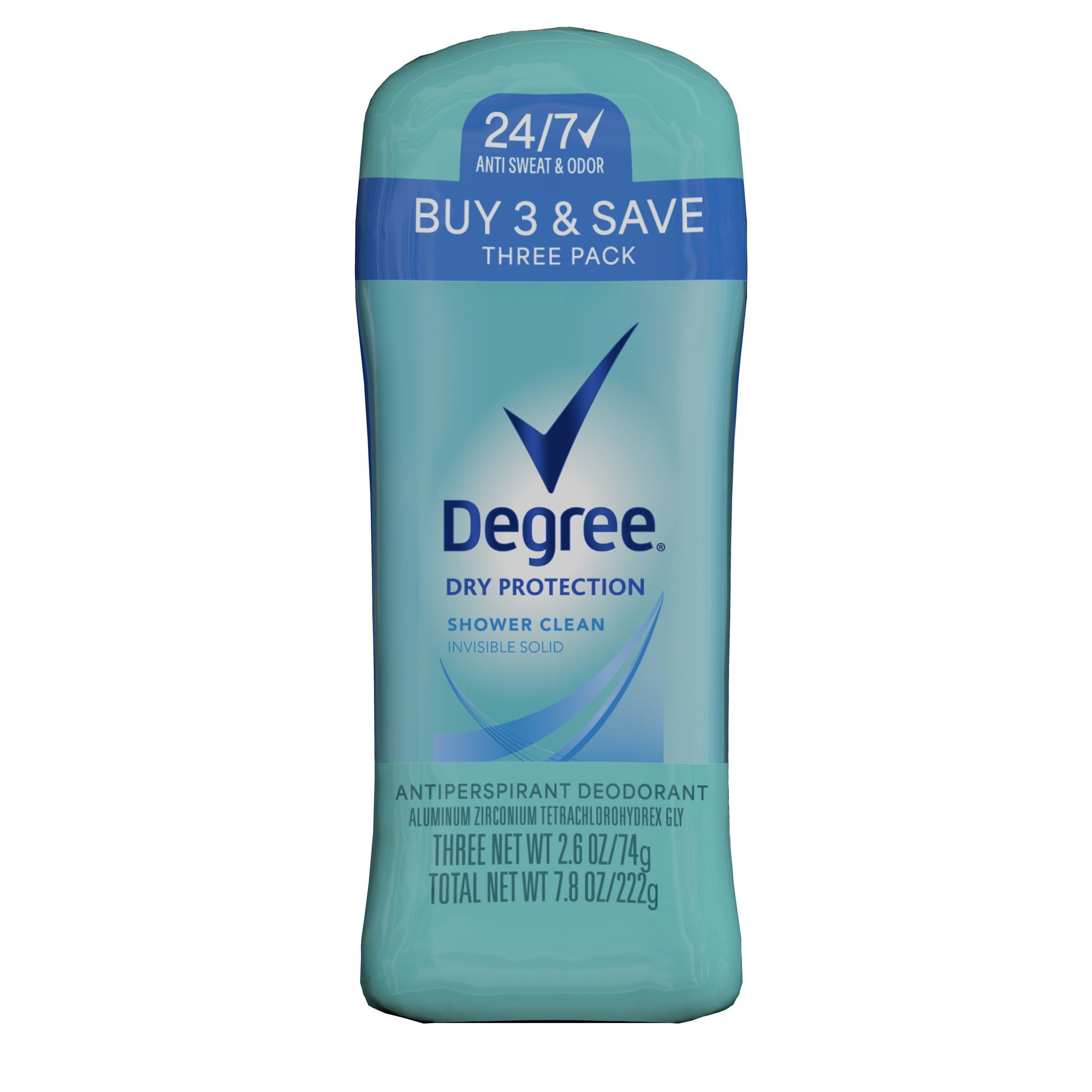 Degree Original Antiperspirant Deodorant 48-Hour Sweat & Odor Protection  Shower Clean Antiperspirant for Women,  2.6 oz Pack of 3