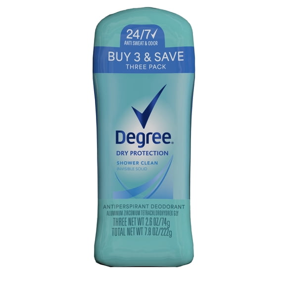 Degree Original Antiperspirant Deodorant 48-Hour Sweat & Odor Protection Shower Clean Antiperspirant for Women, 2.6 oz Pack of 3