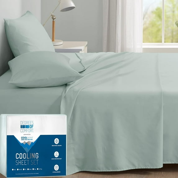 DEGREES OF COMFORT Coolmax Cooling California King Sheet Sets | Best Sheet Set for Hot Sleepers | Soft, Deep Pocket, Mint, 4-Pcs