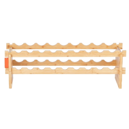 DEGUO 18 Bottle Stackable Modular Wine Rack, 2-Tier Solid Bamboo Wood Storage Racks, Floor Freestanding Wines Holder Display Shelf, Wobble-Free Shelves for Kitchen, Bar