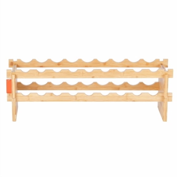 DEGUO 18 Bottle Stackable Modular Wine Rack, 2-Tier Solid Bamboo Wood Storage Racks, Floor Freestanding Wines Holder Display Shelf, Wobble-Free Shelves for Kitchen, Bar