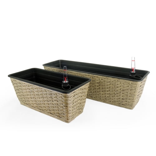 DEGUO 2-Pack Smart Self-watering Rectangle Planter for Indoor and Outdoor - Hand Woven Wicker - Brown