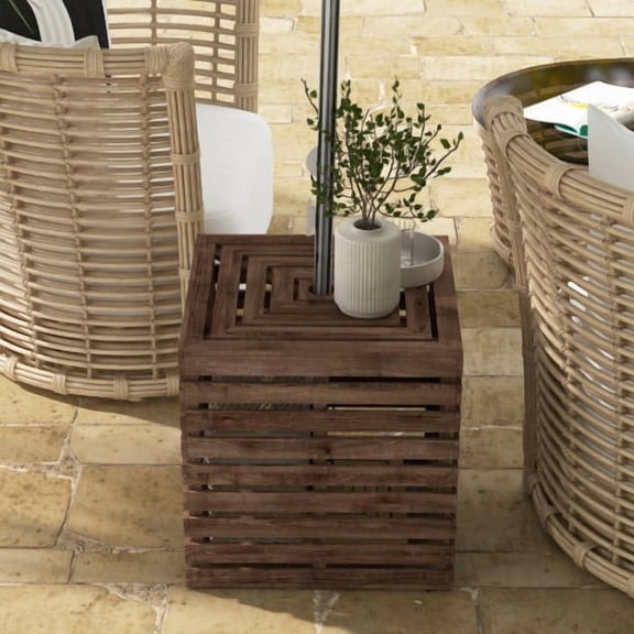 DEGUO 2-in-1 Outdoor Storage Box for Umbrella Base, Coffee End Table, Wooden Patio Umbrella Stand Table with Umbrella Hole, Brown